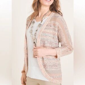 Chico’s Cardigan size 1 S Small Open Front Cocoon Mixed Yarn Striped Sparkle